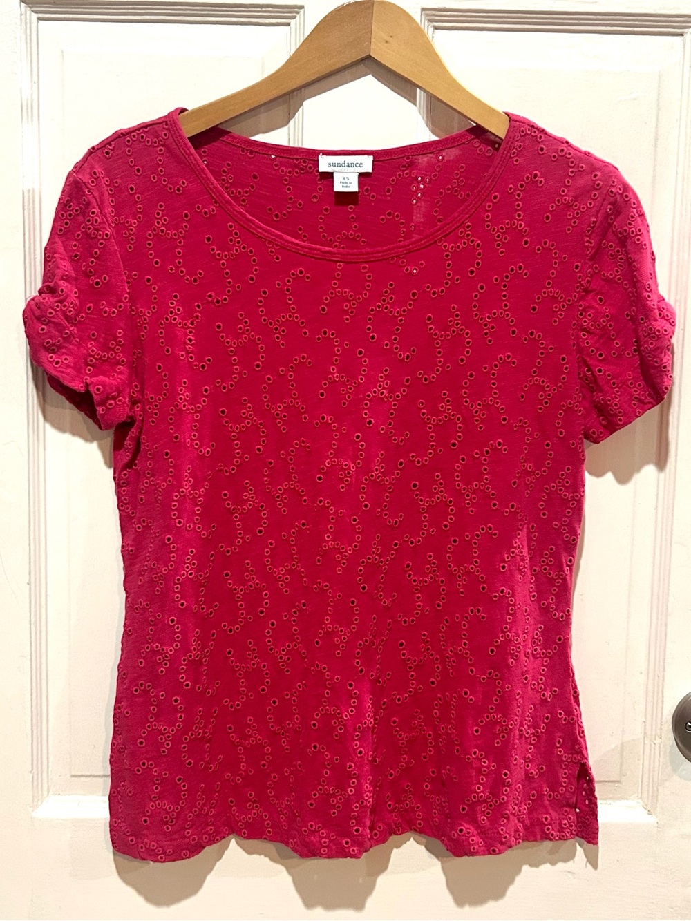 Sundance Cranberry Red Eyelet Lace Top Boho Western Cottagecore Prairiecore XS